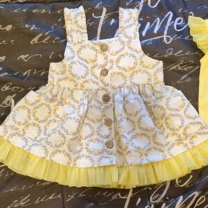 Little Lass 5 PC Multicolor Floral Dress w/Yellow Ruffle/4 Bodysuit 3/6 M
